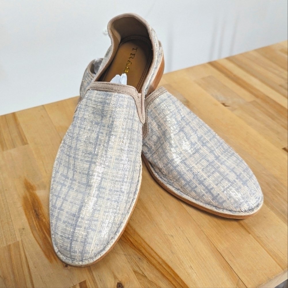 H.S.Trask NWOT Metallic Plaid Slip On Loafers 9 American Bison Leather
